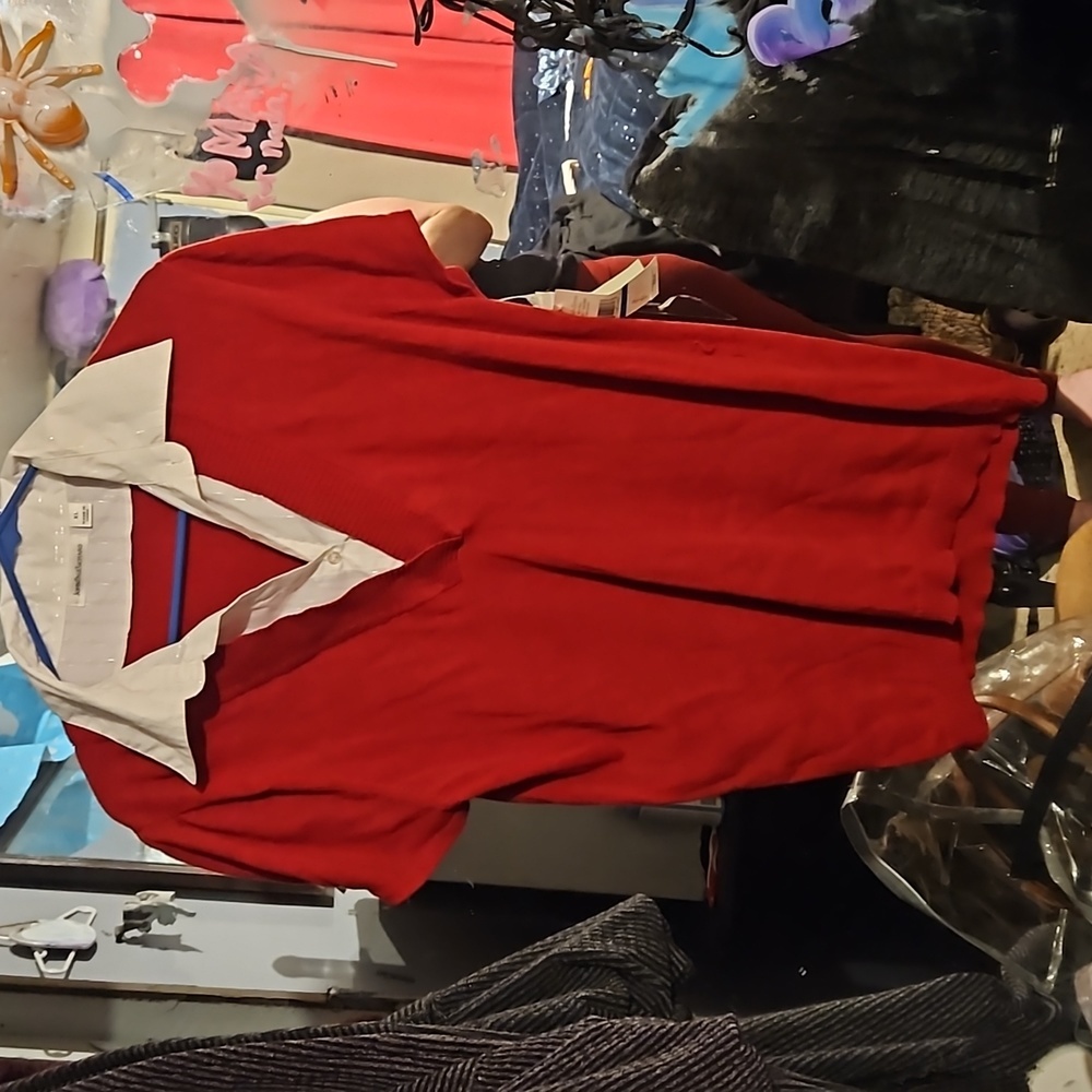 JOHNPaulRichard Red Blouse Mock Collar
